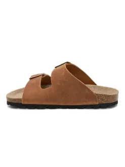 Leren slippers lichtbruin