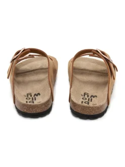 Leren slippers lichtbruin