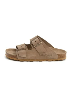 Leren slippers lichtbruin