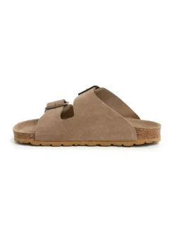 Leren slippers lichtbruin