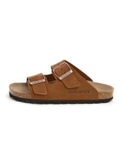 Leren slippers lichtbruin