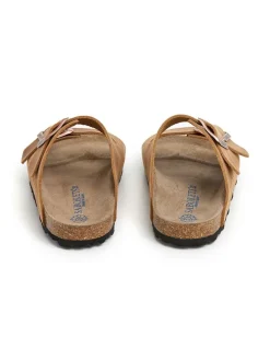 Leren slippers lichtbruin