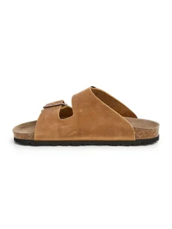 Leren slippers lichtbruin
