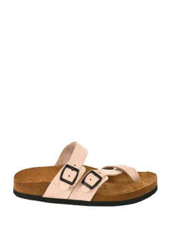 Leren teenslippers lichtroze