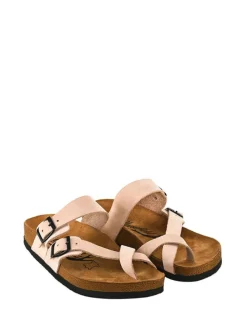 Leren teenslippers lichtroze