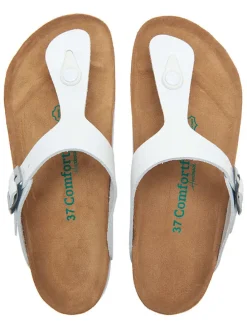 Leren teenslippers wit