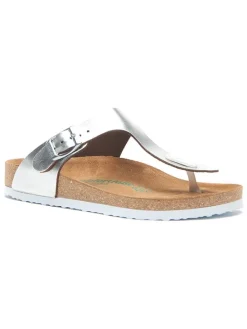 Leren teenslippers zilverkleurig