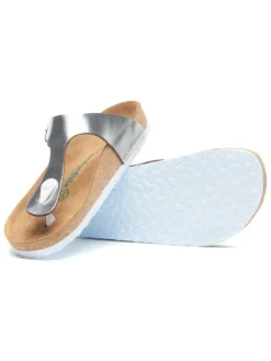 Leren teenslippers zilverkleurig