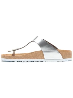 Leren teenslippers zilverkleurig