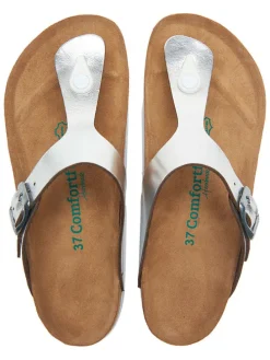 Leren teenslippers zilverkleurig