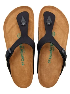 Leren teenslippers zwart