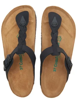 Leren teenslippers zwart