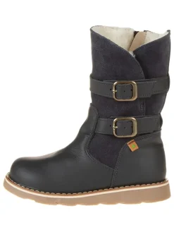 Leren winterlaarzen donkerblauw