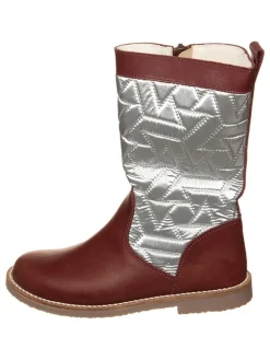 Leren winterlaarzen donkerrood/zilverkleurig