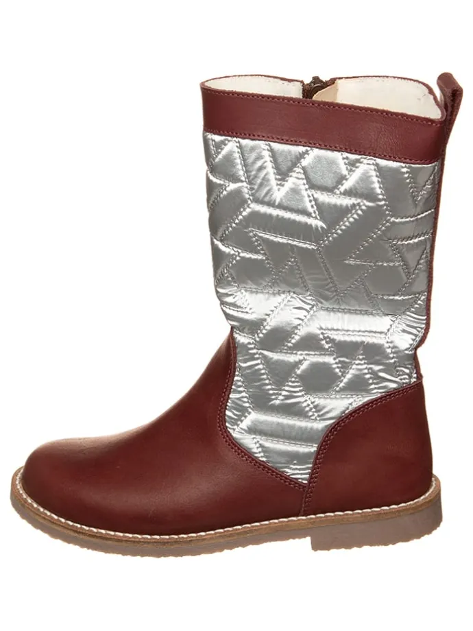 Leren winterlaarzen donkerrood/zilverkleurig