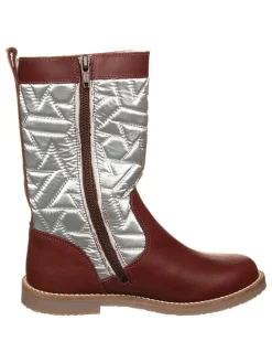 Leren winterlaarzen donkerrood/zilverkleurig
