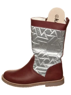 Leren winterlaarzen donkerrood/zilverkleurig