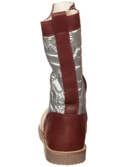 Leren winterlaarzen donkerrood/zilverkleurig
