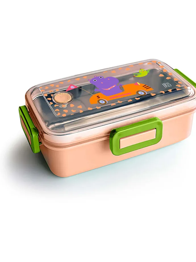 Lunchbox "Funny Jungle" abrikooskleurig - (B)18,5 x (H)6,5 x (D)10,5 cm