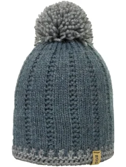 Muts met pompon blauw/grijs