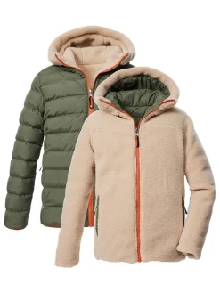 Omkeerbare doorgestikte jas "KOW 231" kaki/beige