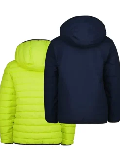 Omkeerbare tussenjas donkerblauw/neongeel