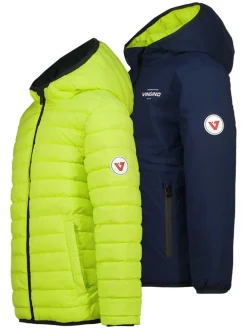 Omkeerbare tussenjas donkerblauw/neongeel