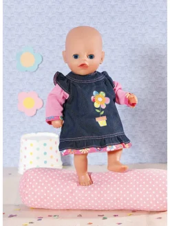 Poppenoutfit "Dolly Moda Jeans Dress" donkerblauw - vanaf 12 maanden