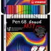 Premium viltstiften "STABILO Pen 68 brush - ARTY" - 18 stuks