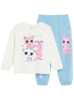 Pyjama crème/lichtblauw