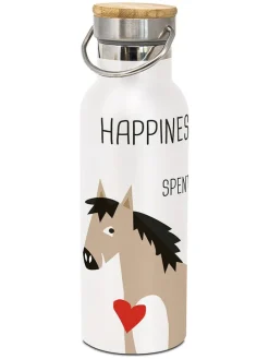 Roestvrijstalen drinkfles "Happiness & Horses" wit - 0,5 l