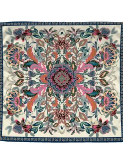 Satijnen bandana "Ornamental Flowers" beige/meerkleurig - (L)55 x (B)55 cm