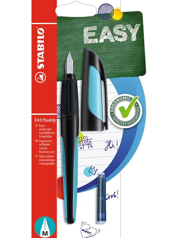 Schrijfleer-vulpen "STABILO Easy buddy - Feder M" zwart/lichtblauw