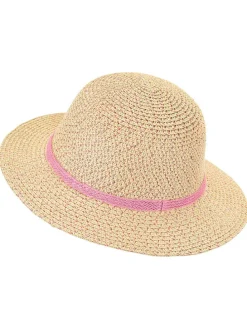 Strohoed "Pailletten" beige/lichtroze