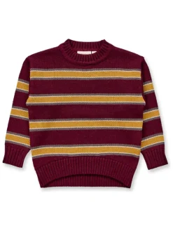 Trui "Delia" bordeaux/mosterdgeel