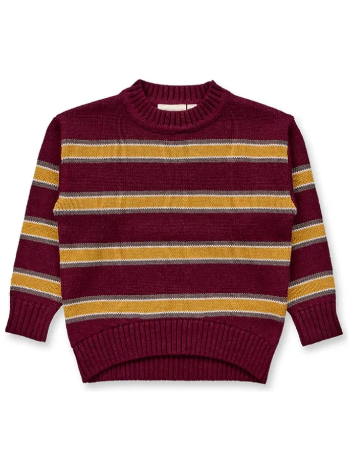 Trui "Delia" bordeaux/mosterdgeel