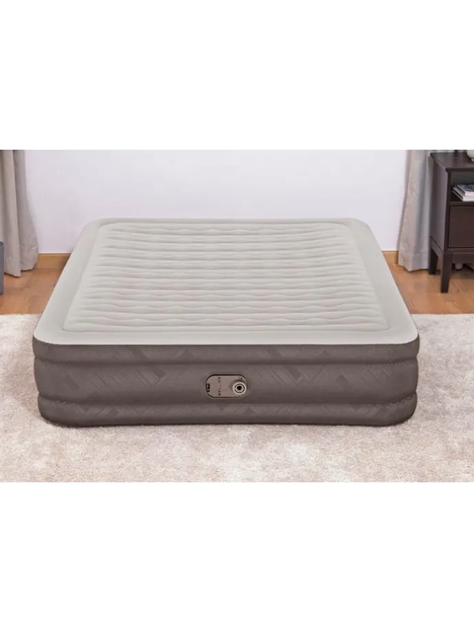 Tweepersoons luchtbed + ingebouwde elek. pomp grijs - (B)152 x (H)36 x (D)203 cm