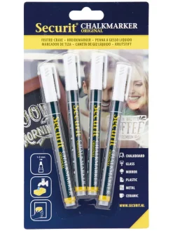 Vloeibare krijtstiften "Secure®" wit - 4 stuks